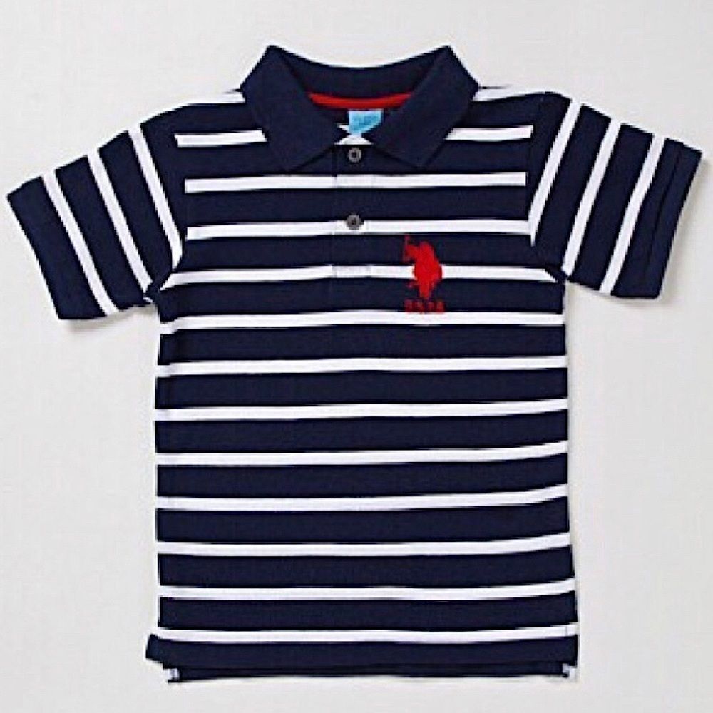 U.S. Polo Assn. Short Sleeve Navy and White Striped Polo Shirt Size 5/6